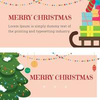 un conjunto de pancartas navideñas con la imagen de una montaña de regalos y un elegante árbol de navidad. ilustración vectorial. vector