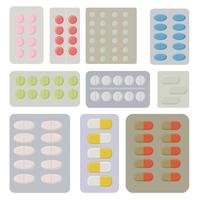 preparaciones farmacéuticas en forma sólida, ampollas con píldoras y cápsulas médicas, vitaminas y suplementos