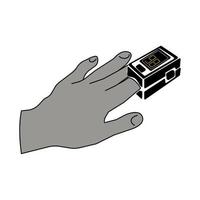 Silhouette of a hand with a pulse oximeter on a finger, a medical device for determining blood oxygen saturation, diagnostics and prevention of diseases, health monitoring vector