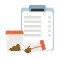 Stool analysis, feces test results and container, test tube with biological material vector