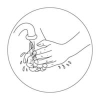Wash your hands. schematic representation of human hands under running water vector