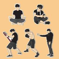 stickers for various activities such as yoga, boxing and so on vector