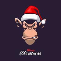 Monkey wearing a christmas hat mascot logo design illustration vector