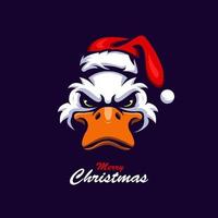 Duck wearing a christmas hat mascot logo design illustration vector