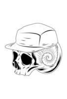 calavera con caracol y snap back ilustración vectorial vector