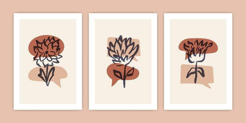 Set of Abstract Flower with Chat Bubble Illustration