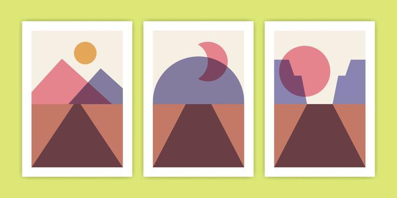 Collection of Abstract Mountain And Road Scenery Poster Illustration