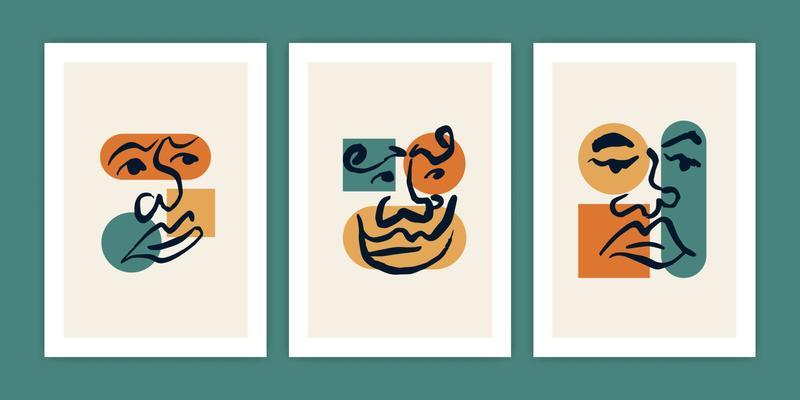 Set of abstract face with geometric shape illustration