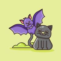 lindo gato con ilustración de murciélago. vector