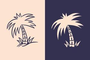 Tropical Palm Tree at Beach Illustration with Retro Style vector