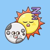 Cute Moon with Sleepy Sunshine. vector