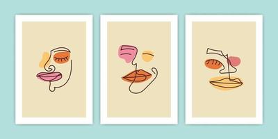 Set of abstract face line art with colorful shape vector