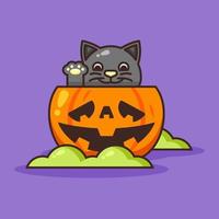 Cute Pumpkin Halloween with Cute Black Cat inside. vector