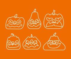 Set of Pumpkin Line art with various shape and emotion on white background. vector