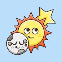 Cute Moon with Sun and Star Illustration vector
