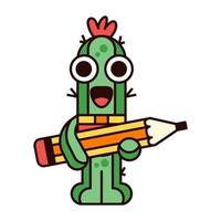 Cute Cactus Holding Pencil Illustration vector