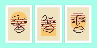 conjunto de póster con color del atardecer y rostro abstracto vector