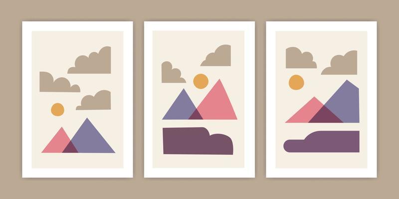 Set of Abstract Mountain Poster Illustration