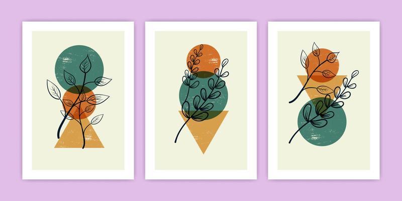 Set of various abstract leaf line art illustration