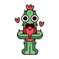 lindo cactus con ilustración de corazón vector