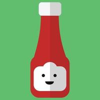 Ilustración de vector de diseño plano editable gratis botella de salsa de tomate con cara de sonrisa lindo perfecto para libros para niños contenido y material para redes sociales