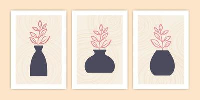 Collection of Abstract Flower and Vase Poster Illustration vector
