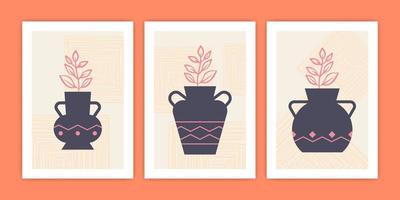 Collection of Abstract Vase and Flower Poster Illustration vector