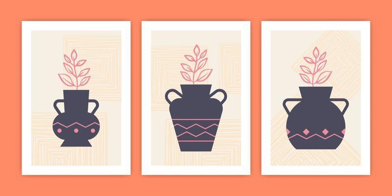 Collection of Abstract Vase and Flower Poster Illustration