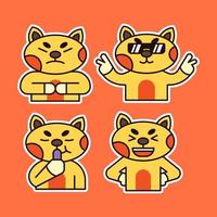 Cute Cat with Various Expression Illustration. Eating, Angry and Cool Expression. vector