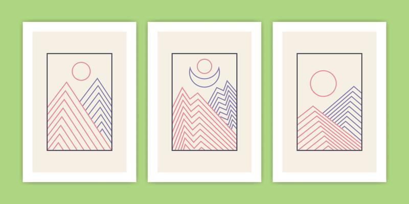 Collection of Abstract Line Art Mountain Poster Illustration