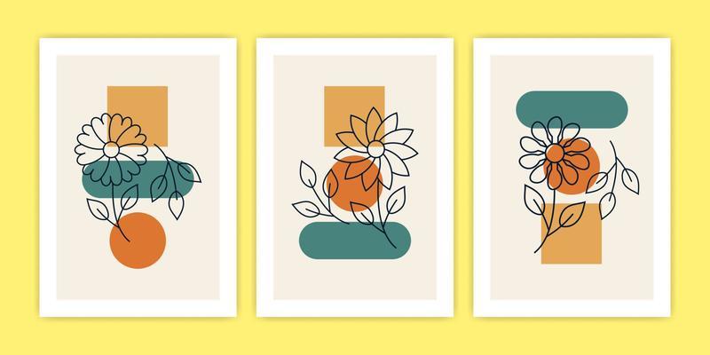 Set of Abstract Various Flower Poster Illustration