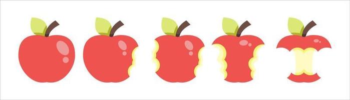 conjunto de varias ilustración de etapa de mordida de manzana roja plana vector