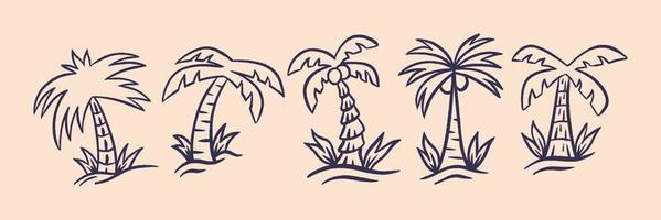 Set of Coconut Tree in Tropical Place with Retro Style Illustration vector