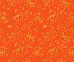Pattern of Various Pumpkin Line art with face and halloween element. vector