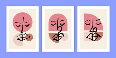 Set of Abstract Face Poster with Geometric Shape Illustration vector