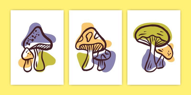 Set of Abstract Boho Mushroom Poster Illustration