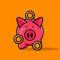 piggy bank holding coins and money, simple cartoon vector illustration