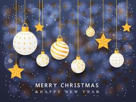 Merry Christmas Background Design Template, Social Media Post, New Year 2022, Happy New Year, New Year Banner, Greeting Card,  Christmas Ornaments, Ball, Star, New Year Party Poster, Web Banner. vector