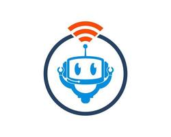 Circle shape with cute robot and wifi symbol vector