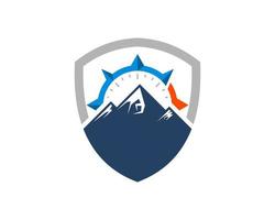 Simple shield with mountain and compass vector