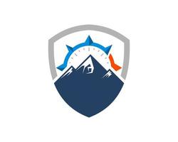 Simple shield with mountain and compass vector