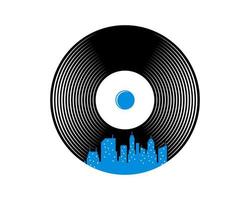 Vinyl record  with city building inside vector