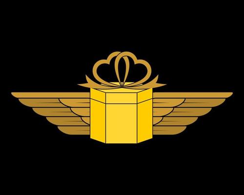 Golden gift box with wings beside