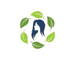 Circular nature leaf with beautiful women vector