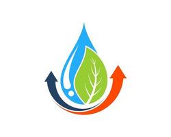 Water drop with nature leaf and double up arrow vector