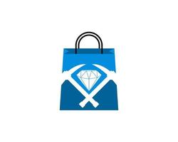 Shopping paper bag with cross mining ax and diamond inside vector