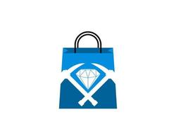 Shopping paper bag with cross mining ax and diamond inside vector