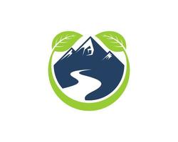 Nature leaf swoosh with road to mountain inside vector