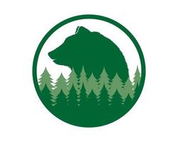 Bear head in the forest with circle shape vector