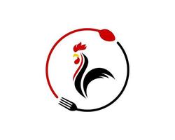 Circular fork and spoon with rooster inside vector